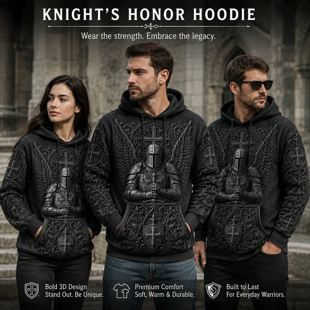 TemplarSpirit – Men’s Vintage Knights Templar Faith-Print Hoodie