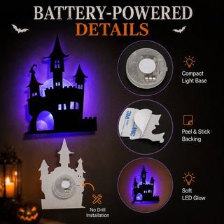 Halloween LED Wall Decor Lights, Peel & Stick Battery Powered Silhouette Stickers