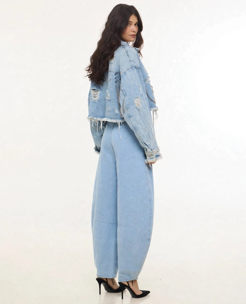 BarrelBloom – High-Rise Barrel Cut Wide-Leg Denim