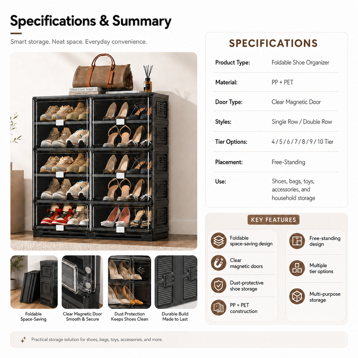 ClearStack – Foldable Shoe Organizer with Magnetic Doors