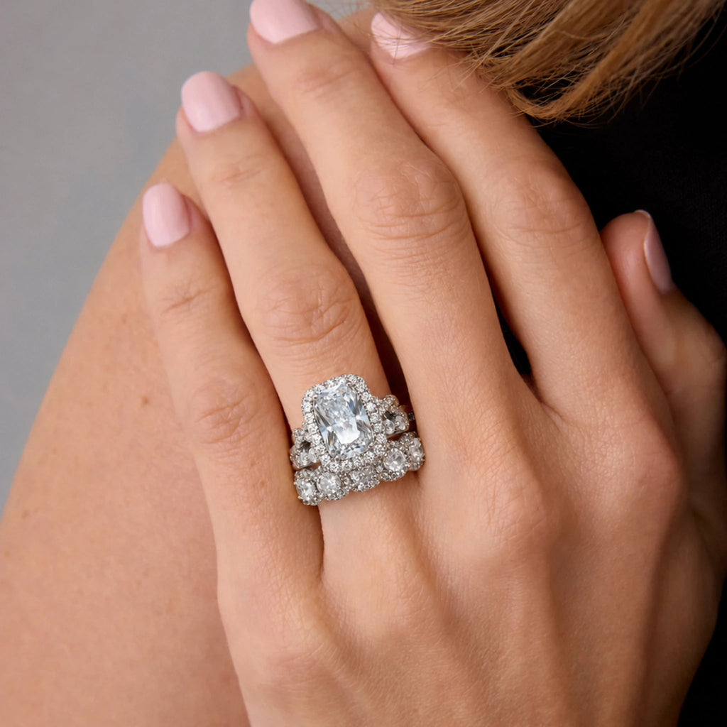 RadiantStack – 3-Piece Radiant-Cut Halo Ring Set in 925 Sterling Silver