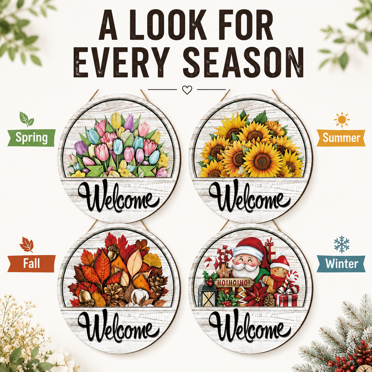 SeasonSwap – Interchangeable Front Door Welcome Sign with 15 Magnetic Seasonal Accents