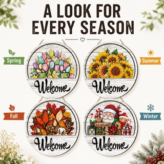 SeasonSwap – Interchangeable Front Door Welcome Sign with 15 Magnetic Seasonal Accents