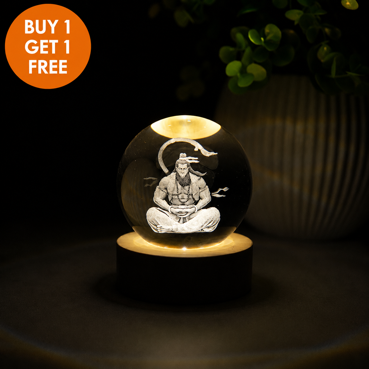 DivineGlow – Laser-Engraved 3D Crystal Deity Night Light with Wooden LED Base