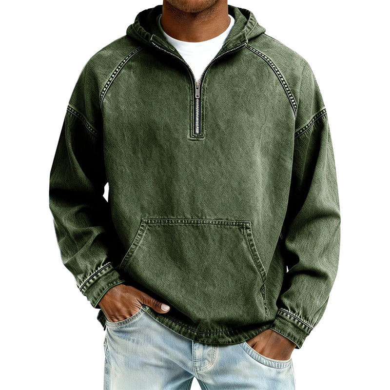✨ UrbanEase – Men’s Denim-Inspired Zip Hoodie 👖