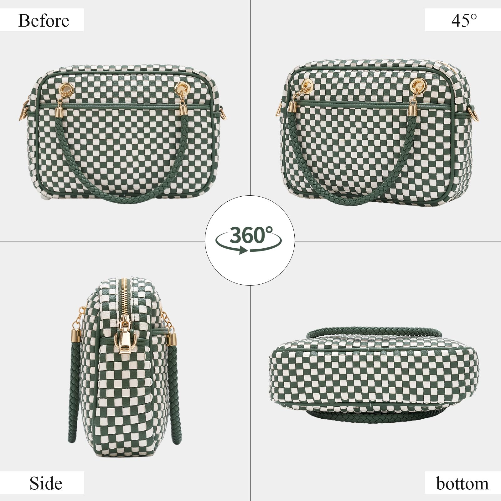 CheckWeave – Chic Checkered Woven Top Handle Crossbody Shoulder Bag in Vegan Leather