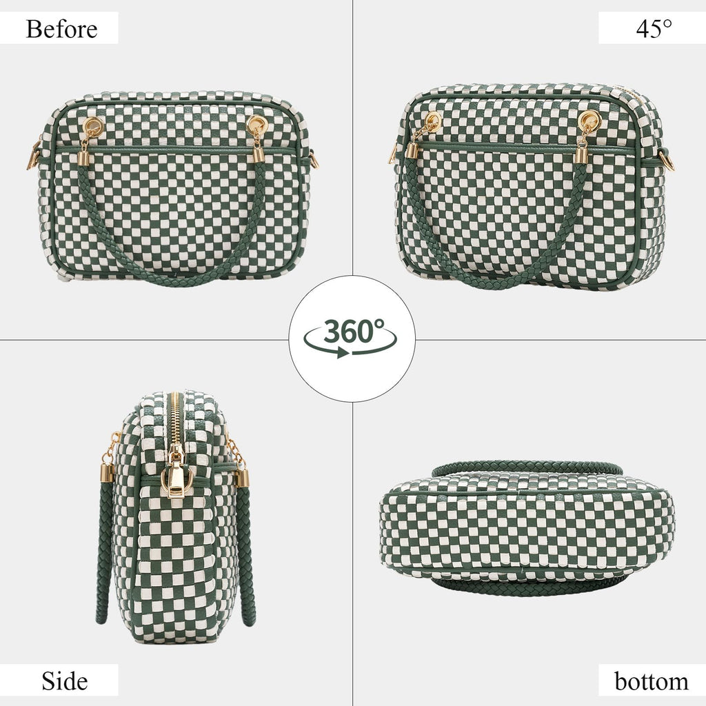 CheckWeave – Chic Checkered Woven Top Handle Crossbody Shoulder Bag in Vegan Leather