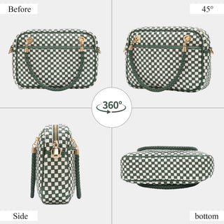 CheckWeave – Chic Checkered Woven Top Handle Crossbody Shoulder Bag in Vegan Leather
