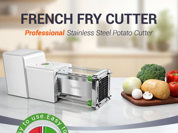 Sopito Electric French Fry Cutter - Stainless Steel Vegetable & Potato Cutter (Multifunctional Vegetable Cutter) Timesaver Tool with 3 Interchangeable Blades for Crispy Fries, Carrots Kitchen Gadgets Modern Kitchenware Cooking