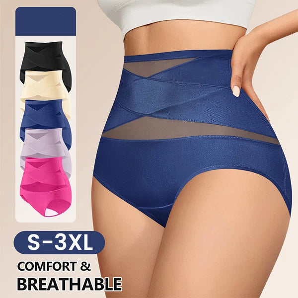 CrossSculpt Briefs – High-Waist Cross Tummy Control Panties, Plus-Size Multi-Pack