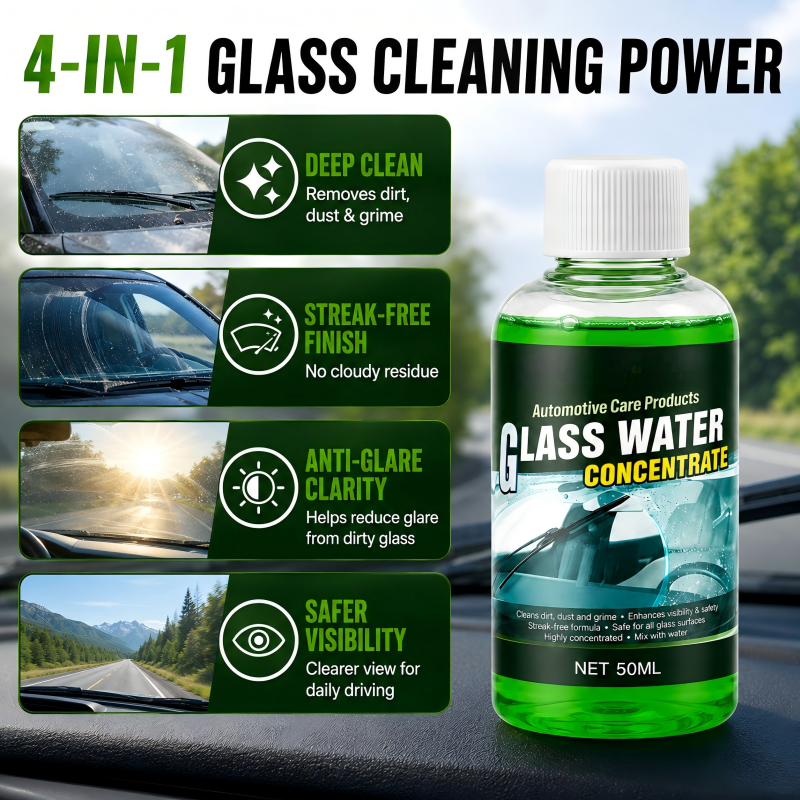 ClearDrive – 🥳💧✨Glass Concentrate: 10 ml Makes 1 L, Cuts Bugs & Grime, Streak-Free 🚗💪