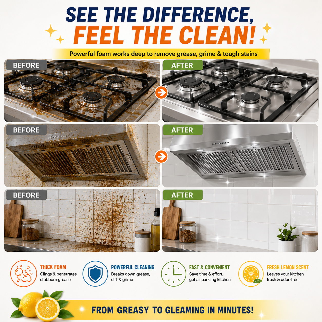 Before and after kitchen grease cleaning result