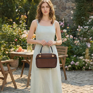 CheckWeave – Chic Checkered Woven Top Handle Crossbody Shoulder Bag in Vegan Leather