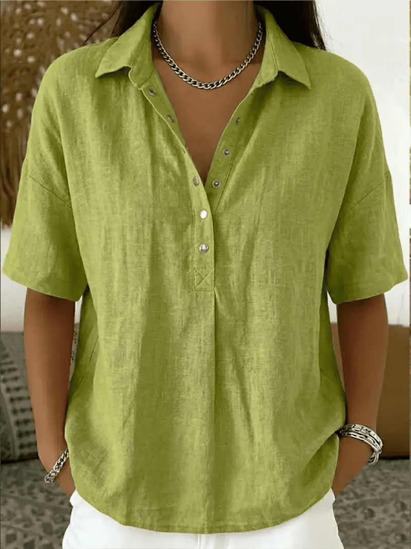 BreezeLinen – Women's Classic Collared Short-Sleeve Linen-Blend Shirt
