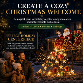 SleighGlow – 🔥🎅✨ Santa's Flying Sleigh Gift Cascade Solar Christmas Garden Light