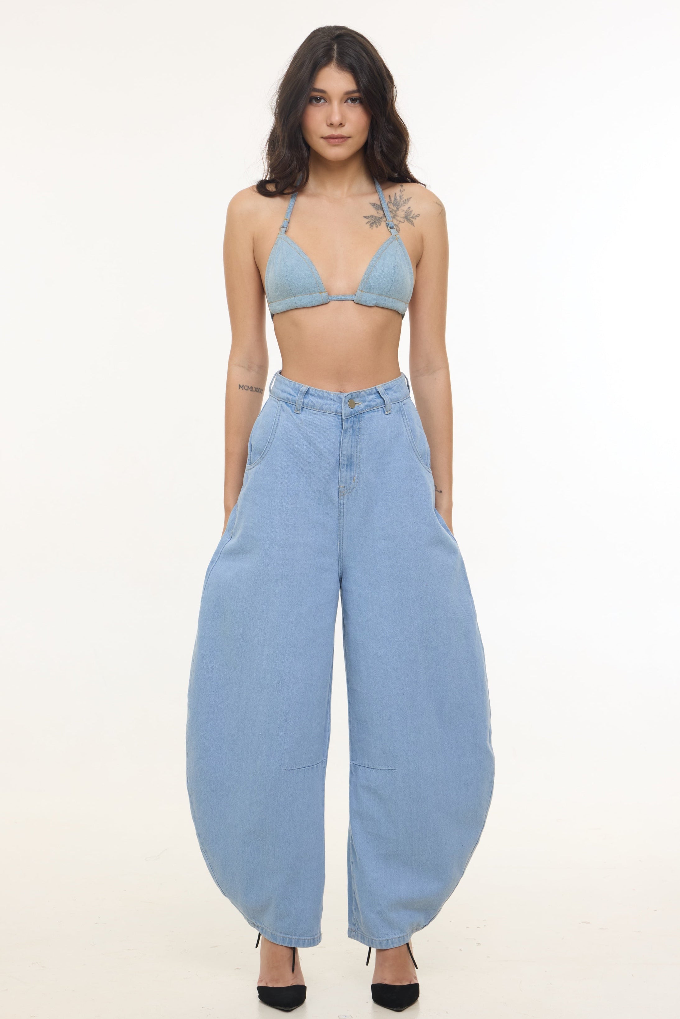 BarrelBloom – High-Rise Barrel Cut Wide-Leg Denim