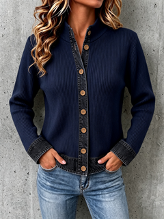 DenimEase – Women's Denim-Paneled Knit Cardigan