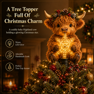 🎄HighlandGlow – Baby Highland Cow Glowing Star Tree Topper✨