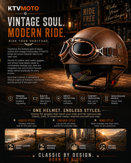 AviatorRide – Vintage PU Leather DOT Motorcycle Half Helmet with Goggles