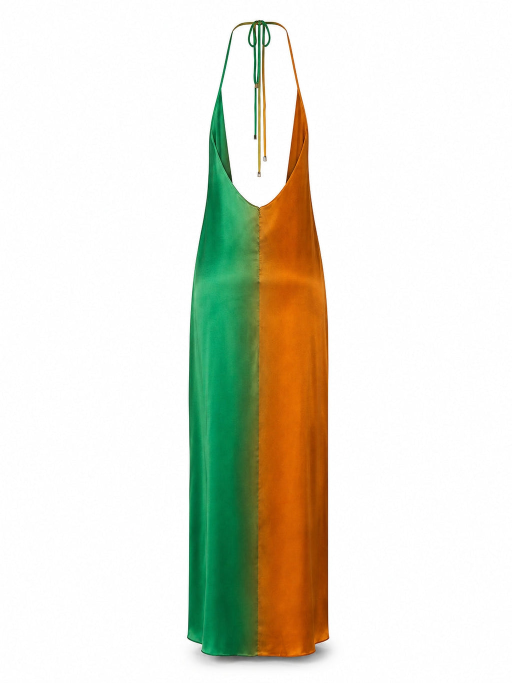 SunsetFlow – Ombre Satin Halter Maxi Dress
