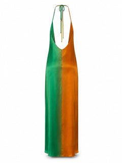 SunsetFlow – Ombre Satin Halter Maxi Dress