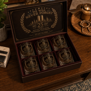 🕯️ TributeCrest – 9/11 25th Anniversary Memorial Whiskey Decanter & Glass Gift Set, We Will Never Forget 343 Heroes