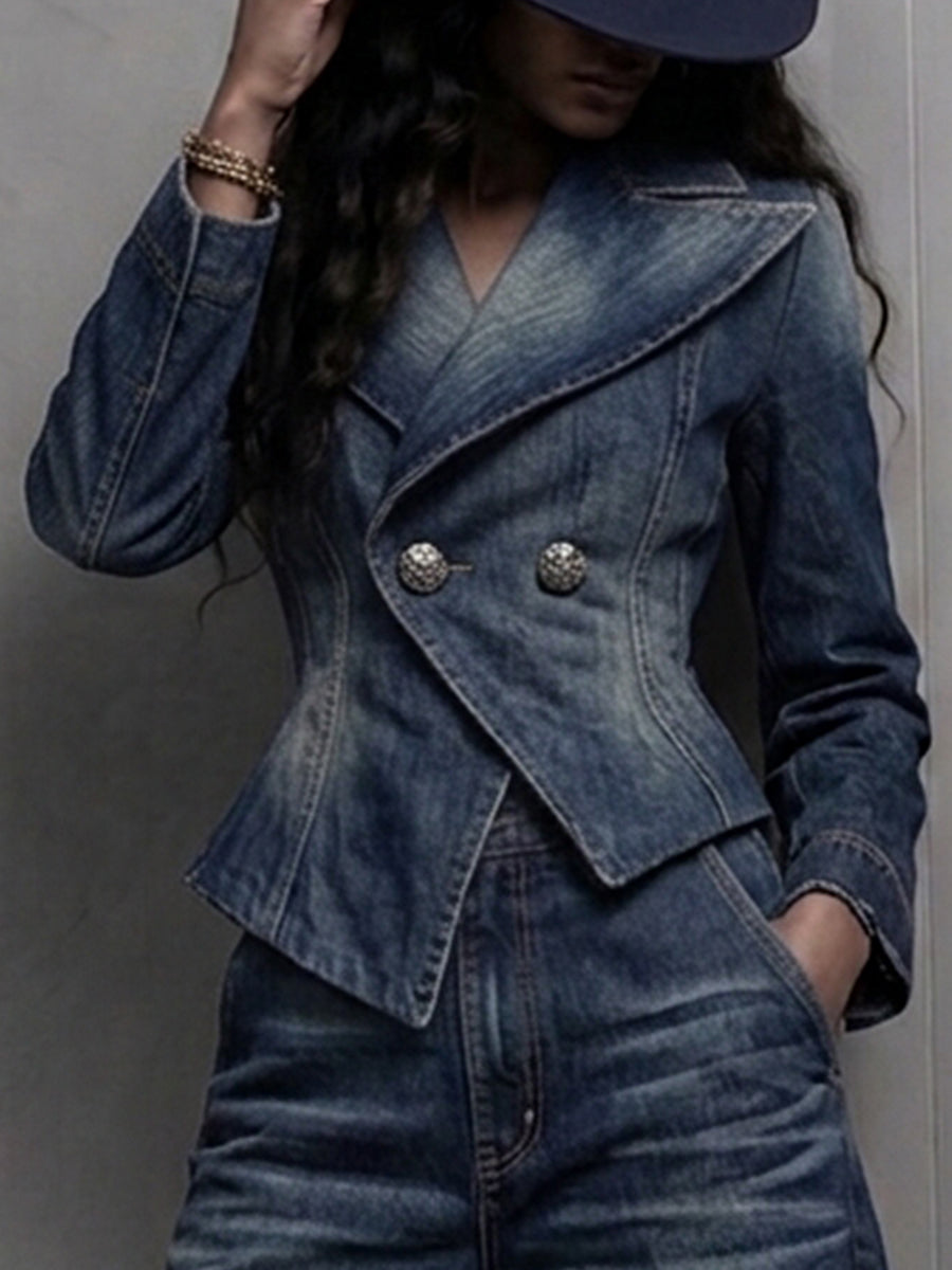 PeplumChic – 🤲🔥 Figure-Flattering Washed Denim 2-Piece Set + FREE Hat