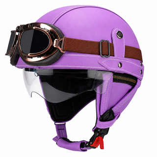 AviatorRide – Vintage PU Leather DOT Motorcycle Half Helmet with Goggles