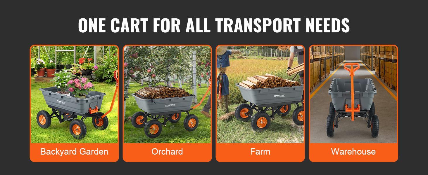 【SummerFinds】VEVOR Poly Garden Dump Cart with Easy to Assemble Steel Frame, 2-in-1 Convertible Handle, 13 Inch Tires, Max Capacity 600-1500 lbs, Utility Wheelbarrow Productivity Yard
