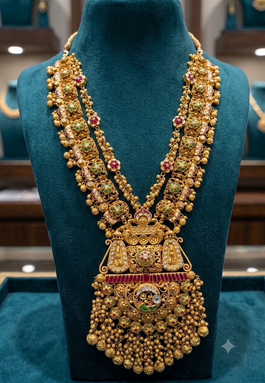 TempleGrace – Traditional Temple-Style Long Haram Necklace
