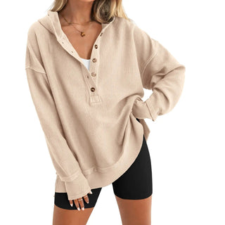 LayerEase – Women’s Oversized Button V-Neck Hoodie with Side Slits