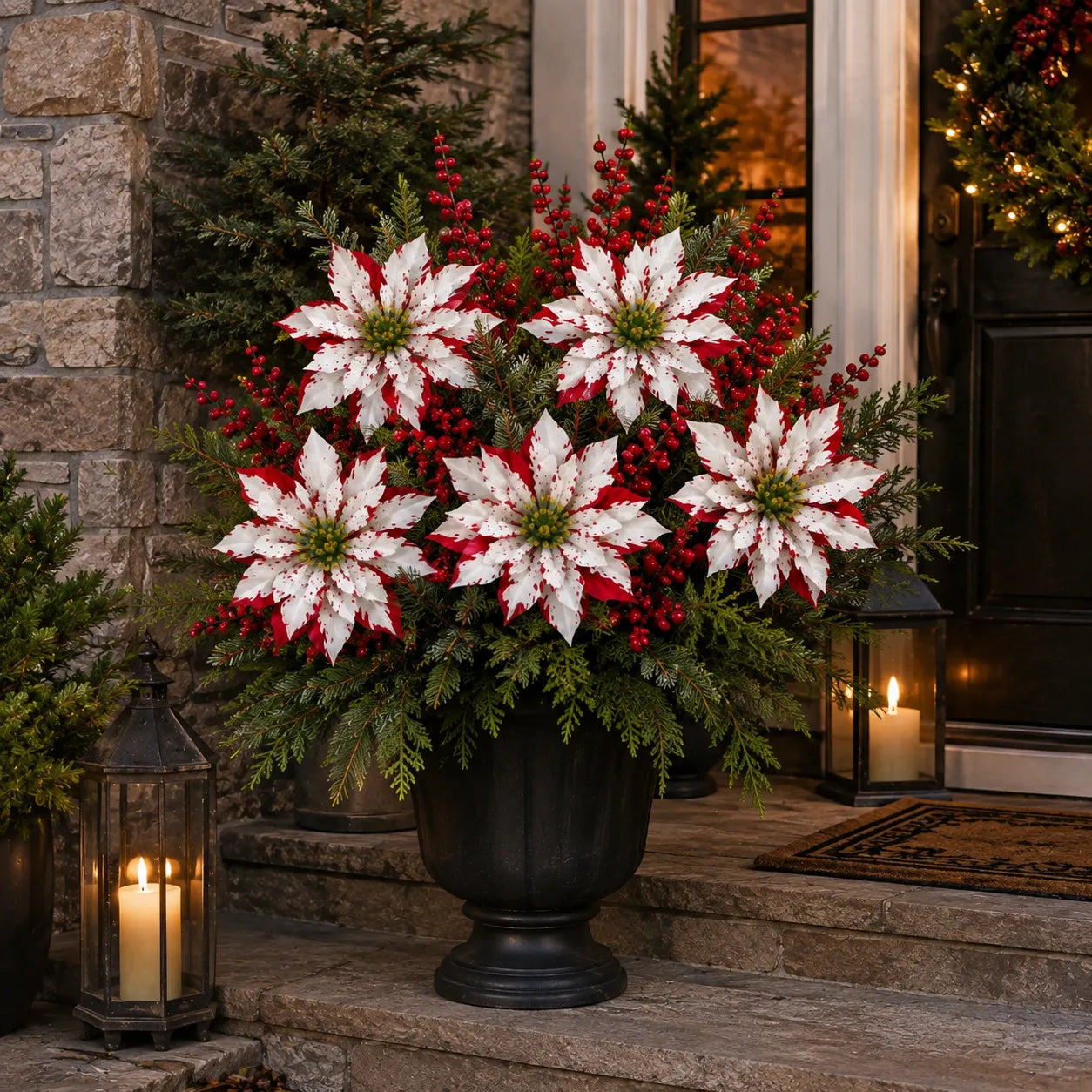 🌸 PoinsettiaGlow – Classic Red Artificial Christmas Planter Inserts