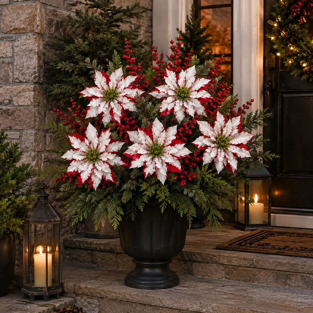 🌸 PoinsettiaGlow – Classic Red Artificial Christmas Planter Inserts