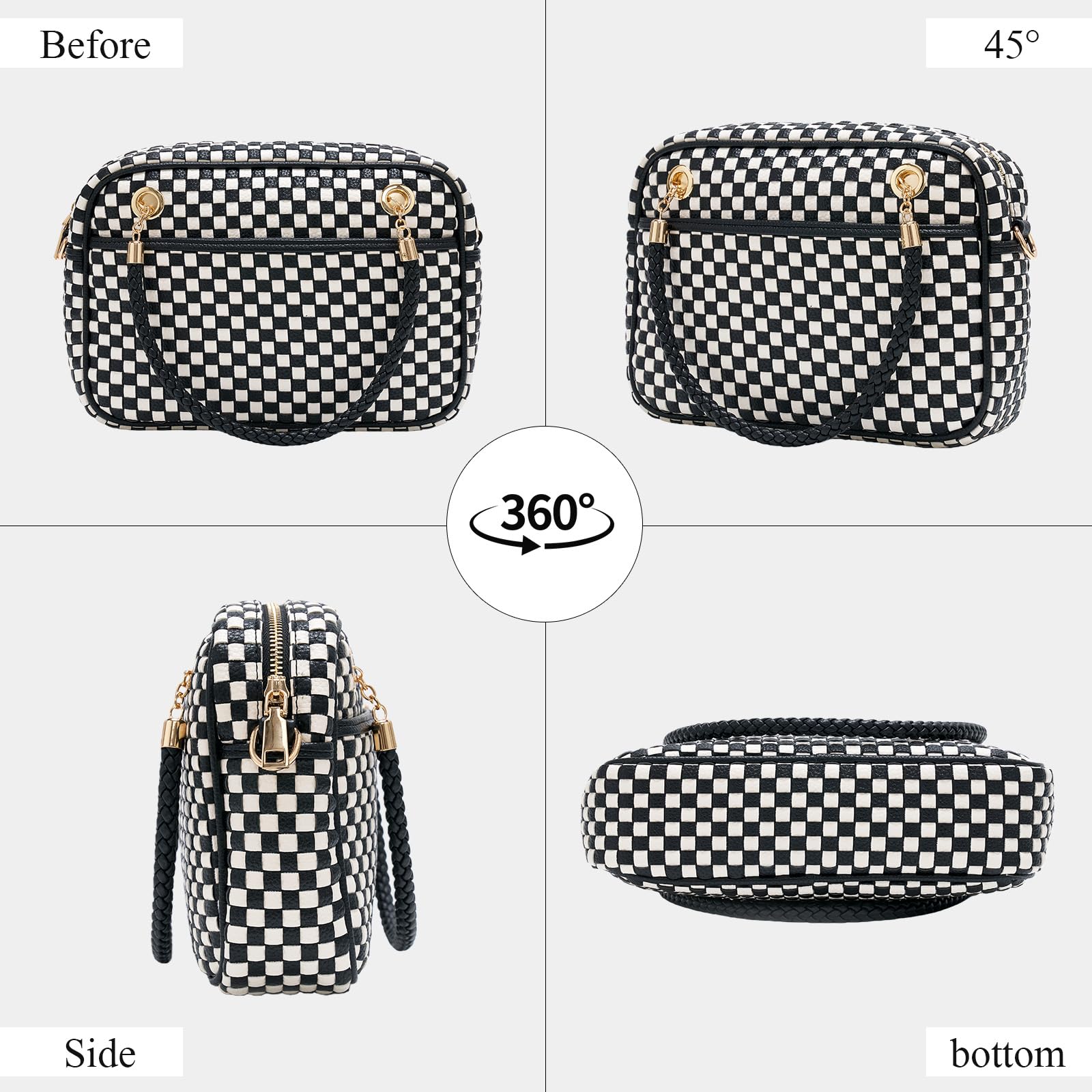 CheckWeave – Chic Checkered Woven Top Handle Crossbody Shoulder Bag in Vegan Leather