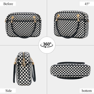 CheckWeave – Chic Checkered Woven Top Handle Crossbody Shoulder Bag in Vegan Leather