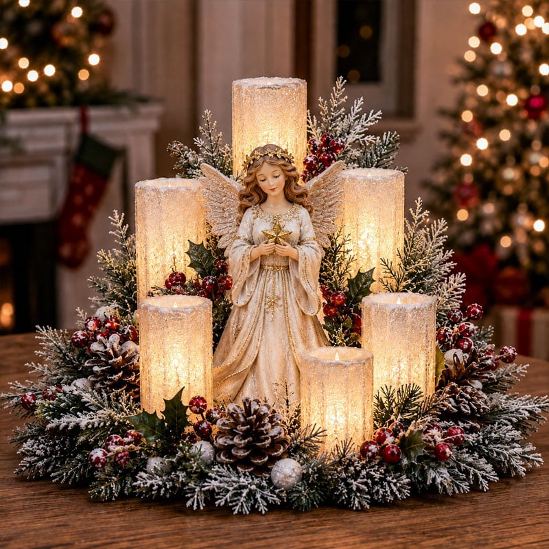 🌲YuleGlow – Christmas Lighted Centerpiece with Flameless Candle Glow