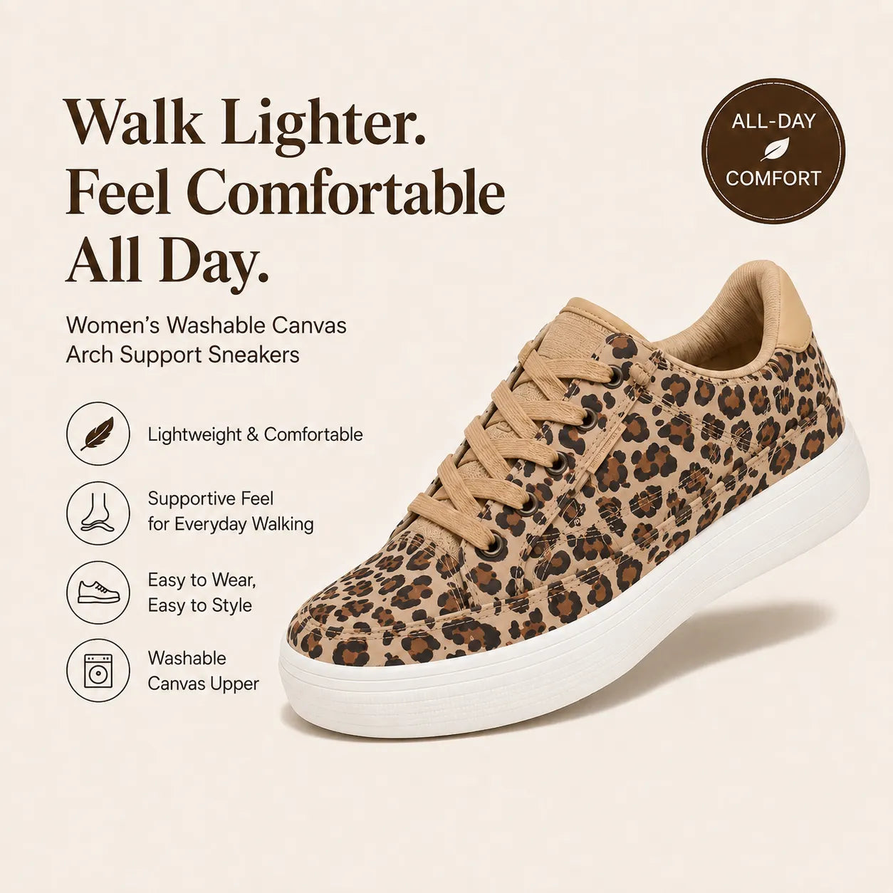 CanvasEase – Women’s Washable Arch Support Slip-On Sneakers