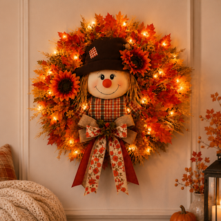 HarvestGlow – Lighted Scarecrow Fall Wreath