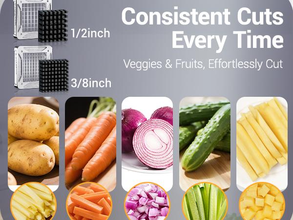 Sopito Electric French Fry Cutter - Stainless Steel Vegetable & Potato Cutter (Multifunctional Vegetable Cutter) Timesaver Tool with 3 Interchangeable Blades for Crispy Fries, Carrots Kitchen Gadgets Modern Kitchenware Cooking
