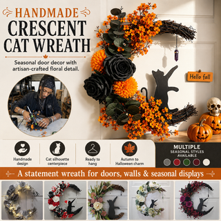 CrescentPurr – Handmade Halloween Cat Wreath🐈‍⬛🌙