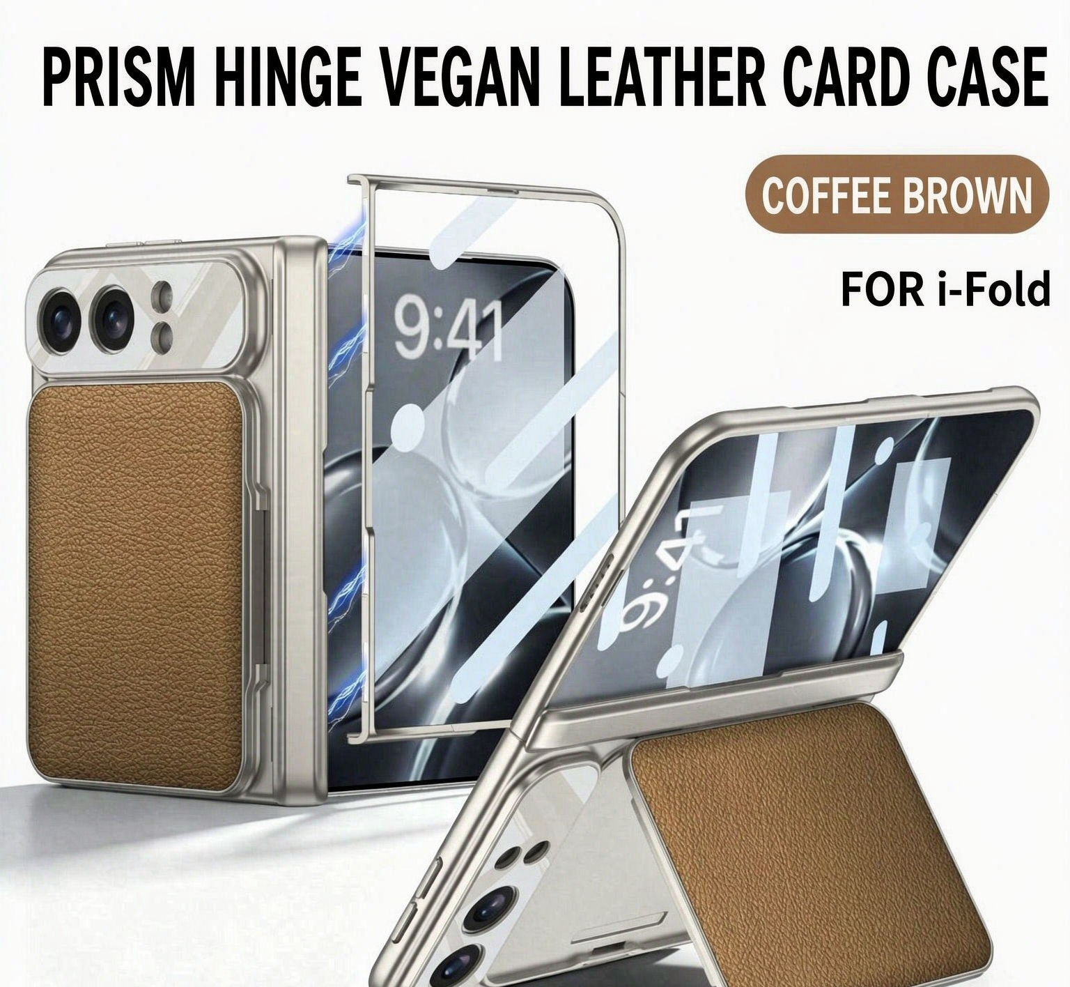 ⭐PrismFold – Magnetic Leather Wallet Stand Case with Screen Glass Film for iPhone Duo