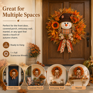 HarvestGlow – Lighted Scarecrow Fall Wreath