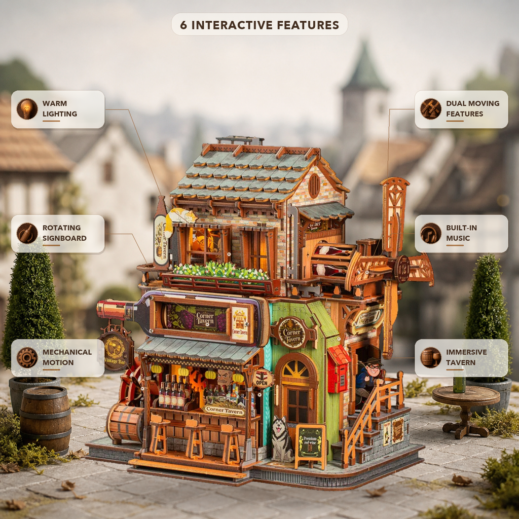 TavernTwist – Corner Tavern DIY Mechanical Wooden Model Kit