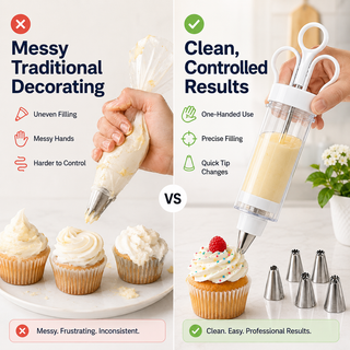 FrostFlow – Cake Decorating Gun Kit with 6 Stainless Steel Tips