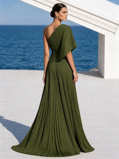 DrapeGala – One Shoulder Pleated Evening Gown