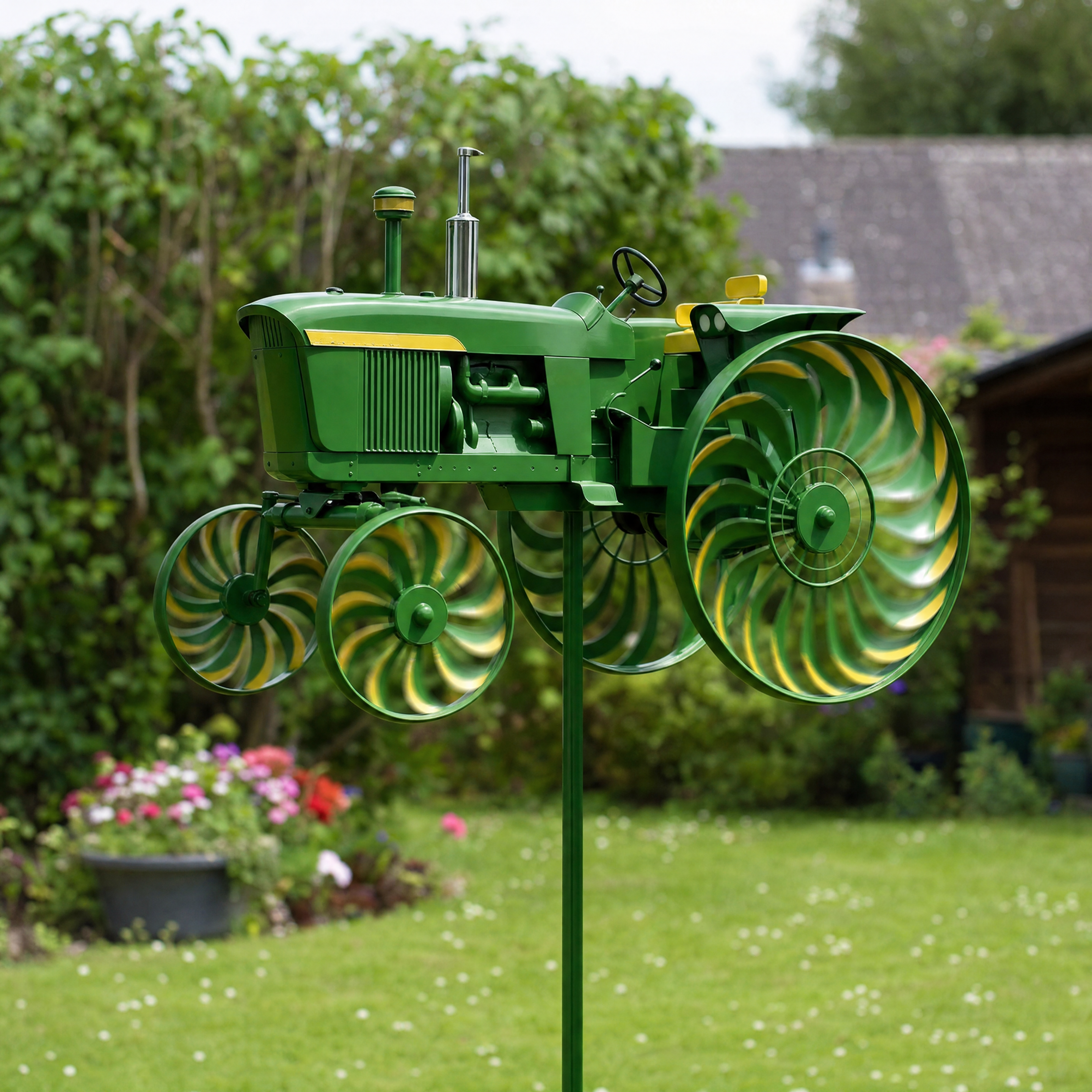 TractorTwirl – Handcrafted Vintage Tractor Wind Spinner with Ground Stake