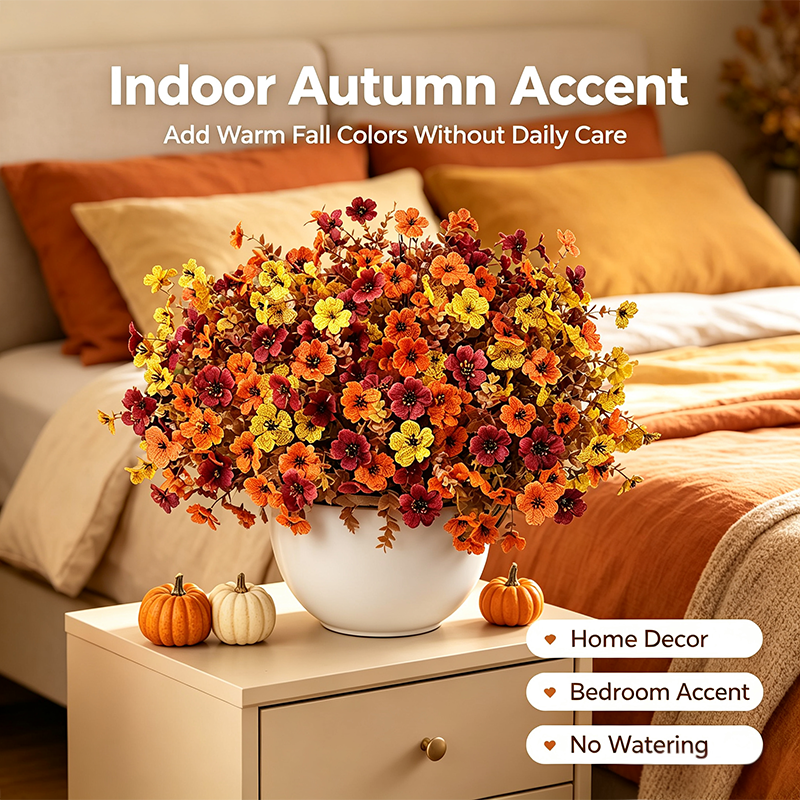 HarvestBloom – Fall & Halloween Artificial Flowers, 12 pcs UV-Resistant Colorful Faux Flowers🍂