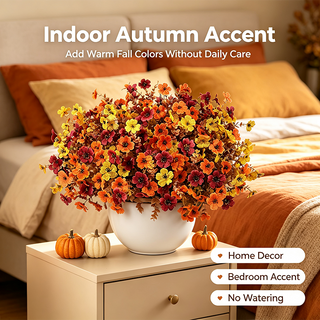 HarvestBloom – Fall & Halloween Artificial Flowers, 12 pcs UV-Resistant Colorful Faux Flowers🍂