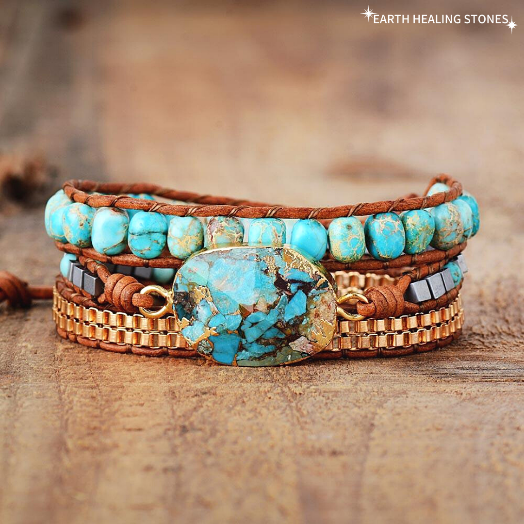 TurquoiseTrail – Turquoise & Imperial Jasper Three-Layer Healing Wrap Bracelet