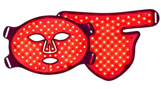 Equinox Pro LED face and neck mask glowing red to target wrinkles and fine lines